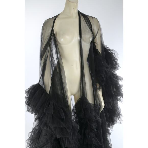 Black Sheer Tulle Puffy Robe Gown Dramatic Layered Boudoir Photoshoot Dress S - Picture 7 of 16